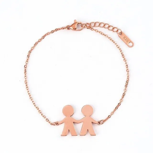 Fashion Family Bracelets Two Children Girl Boy Stainless Steel For Women Men Silver Gold Rose Charm Personalise Custom Bracelet