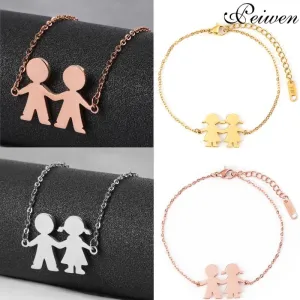 Fashion Family Bracelets Two Children Girl Boy Stainless Steel For Women Men Silver Gold Rose Charm Personalise Custom Bracelet