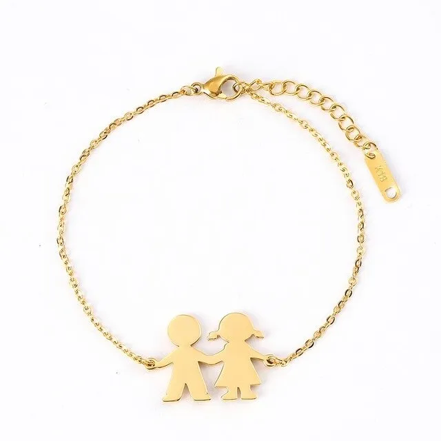 Fashion Family Bracelets Two Children Girl Boy Stainless Steel For Women Men Silver Gold Rose Charm Personalise Custom Bracelet