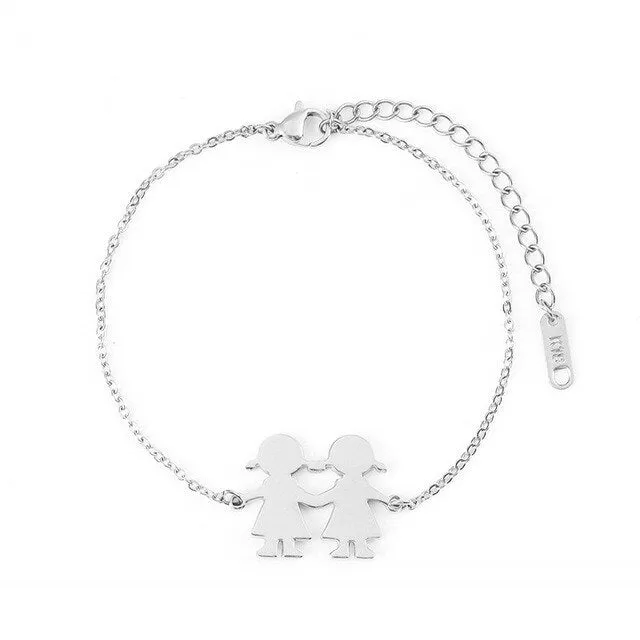 Fashion Family Bracelets Two Children Girl Boy Stainless Steel For Women Men Silver Gold Rose Charm Personalise Custom Bracelet