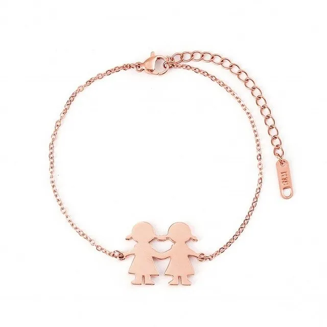 Fashion Family Bracelets Two Children Girl Boy Stainless Steel For Women Men Silver Gold Rose Charm Personalise Custom Bracelet