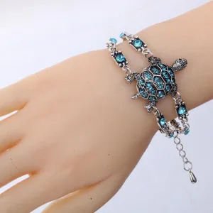 Fashion Hot Sale Vintage Retro Style Crystal Bangle Jewelry Tortoise Women Chain Bracelet Tibetan Silver