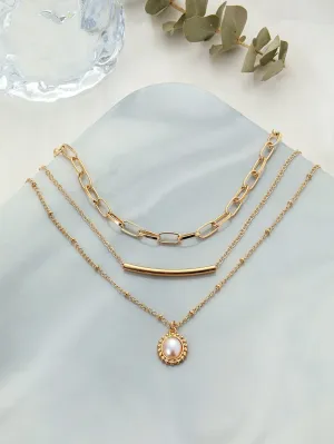 Faux Pearl Charm Layered Necklace - Yellow - FD ⚡