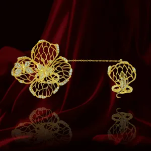 Filigree Flower Double Ring with Lizard