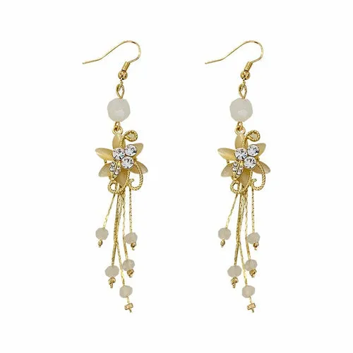 Flower Rhinestone Drop Earrings - Alloy & 925 Silver - 9.3cm x 1.6cm - 10g