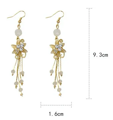 Flower Rhinestone Drop Earrings - Alloy & 925 Silver - 9.3cm x 1.6cm - 10g