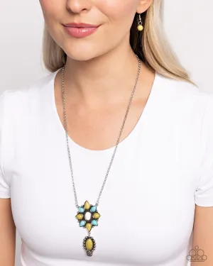 Force of Habit - Multi - Green, Turquoise, and White Stone Flower Paparazzi Short Necklace