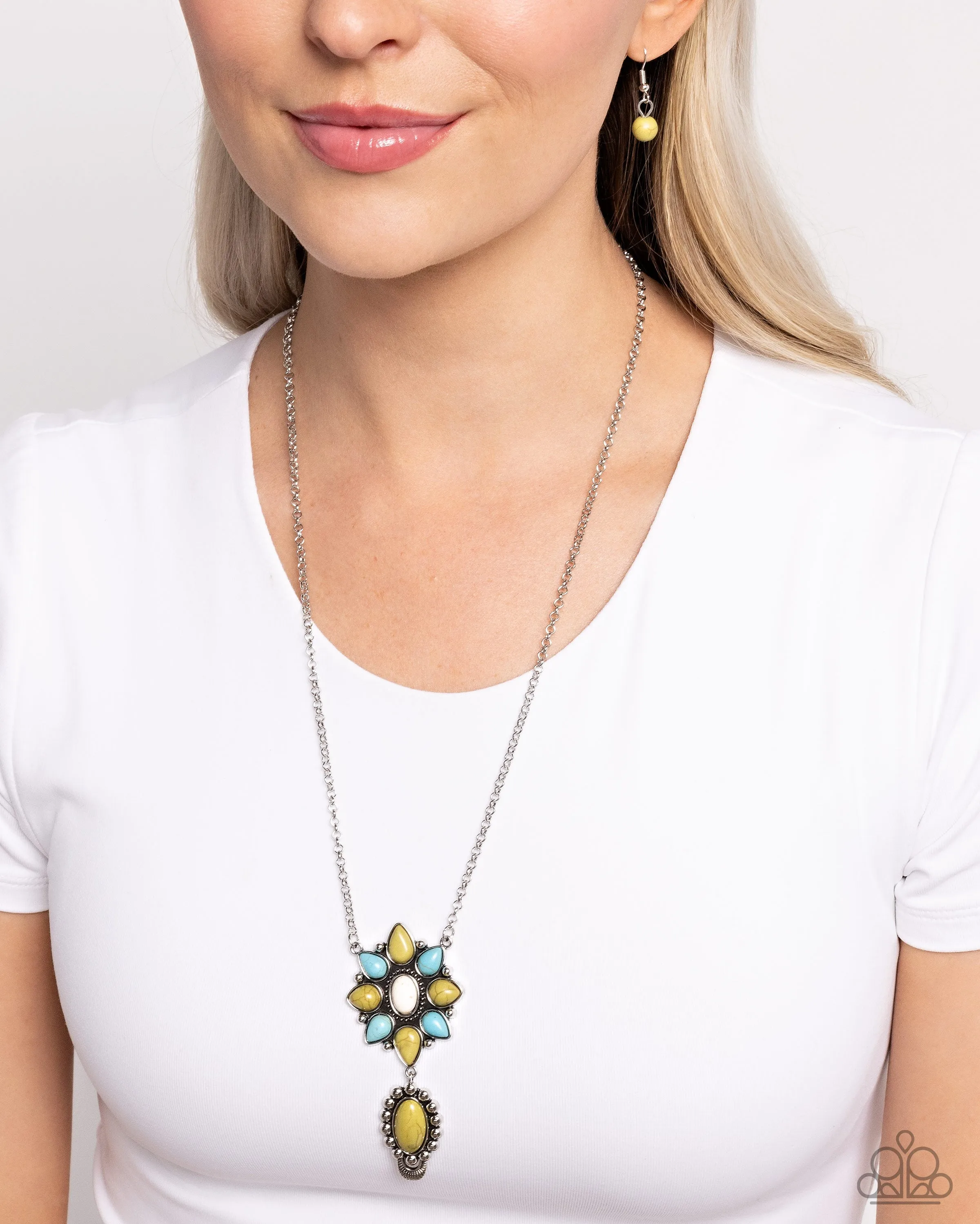 Force of Habit - Multi - Green, Turquoise, and White Stone Flower Paparazzi Short Necklace