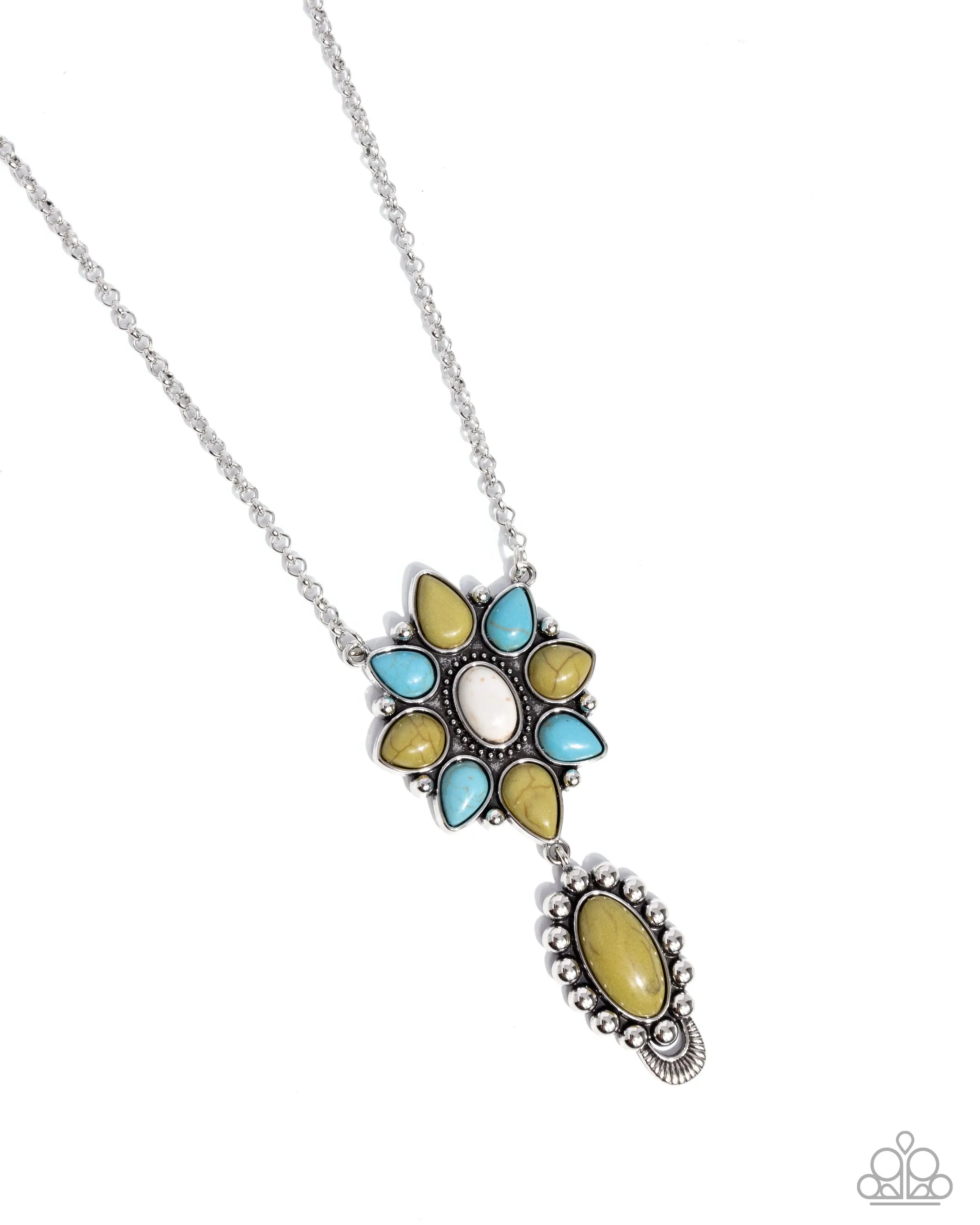 Force of Habit - Multi - Green, Turquoise, and White Stone Flower Paparazzi Short Necklace