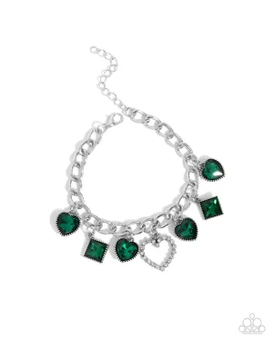 Framed Future - Green - Heart and Square Gem Paparazzi Lobster Claw Bracelet