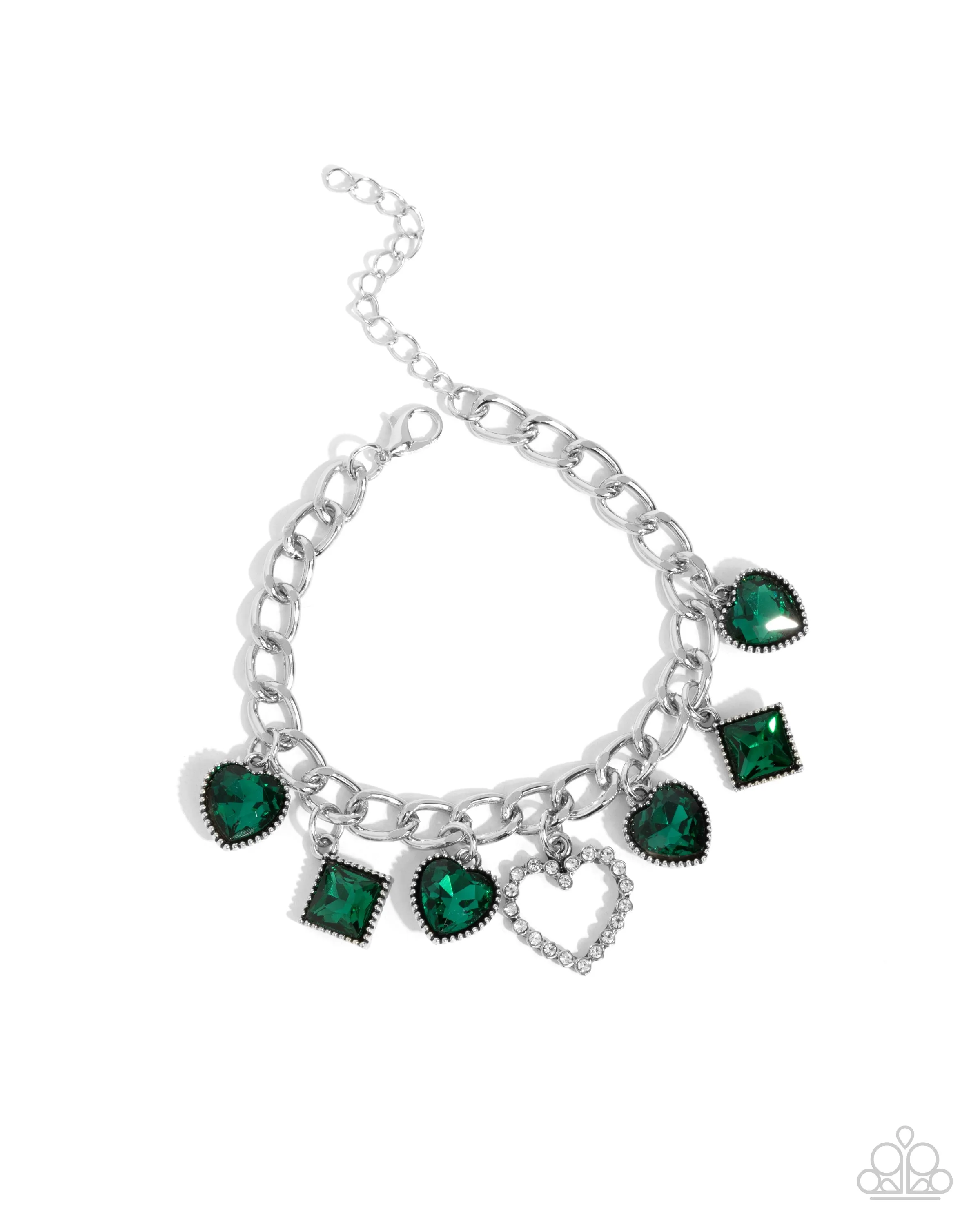 Framed Future - Green - Heart and Square Gem Paparazzi Lobster Claw Bracelet