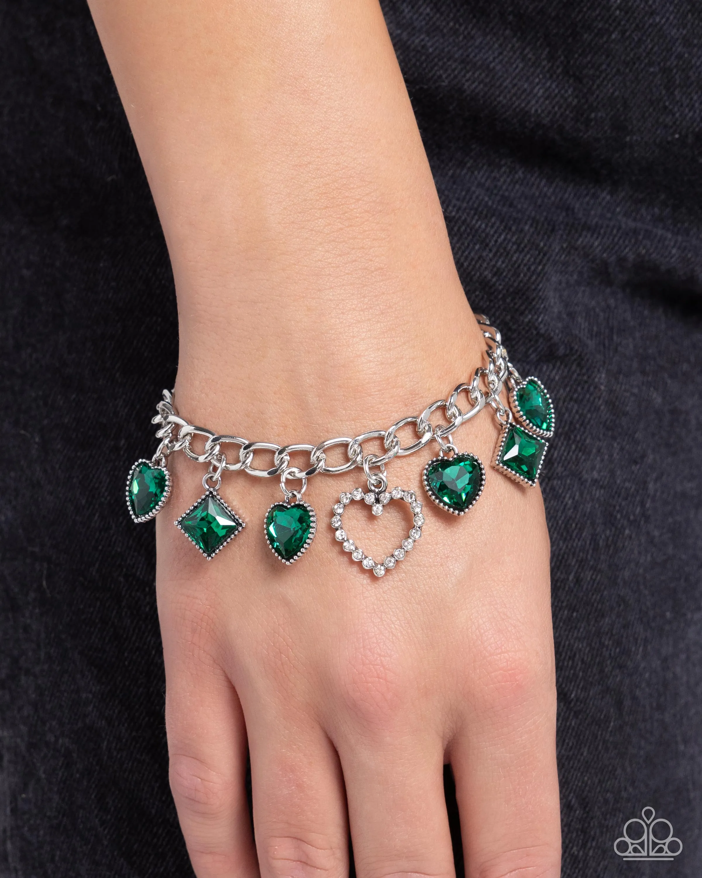Framed Future - Green - Heart and Square Gem Paparazzi Lobster Claw Bracelet