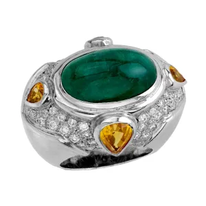 French GIA 13 carat emerald yellow sapphire diamond 18k white gold cocktail ring