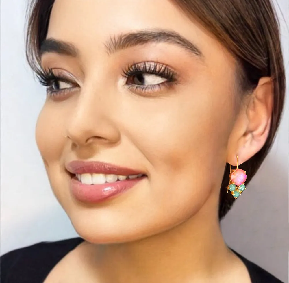 frosted coral opal drop earrings