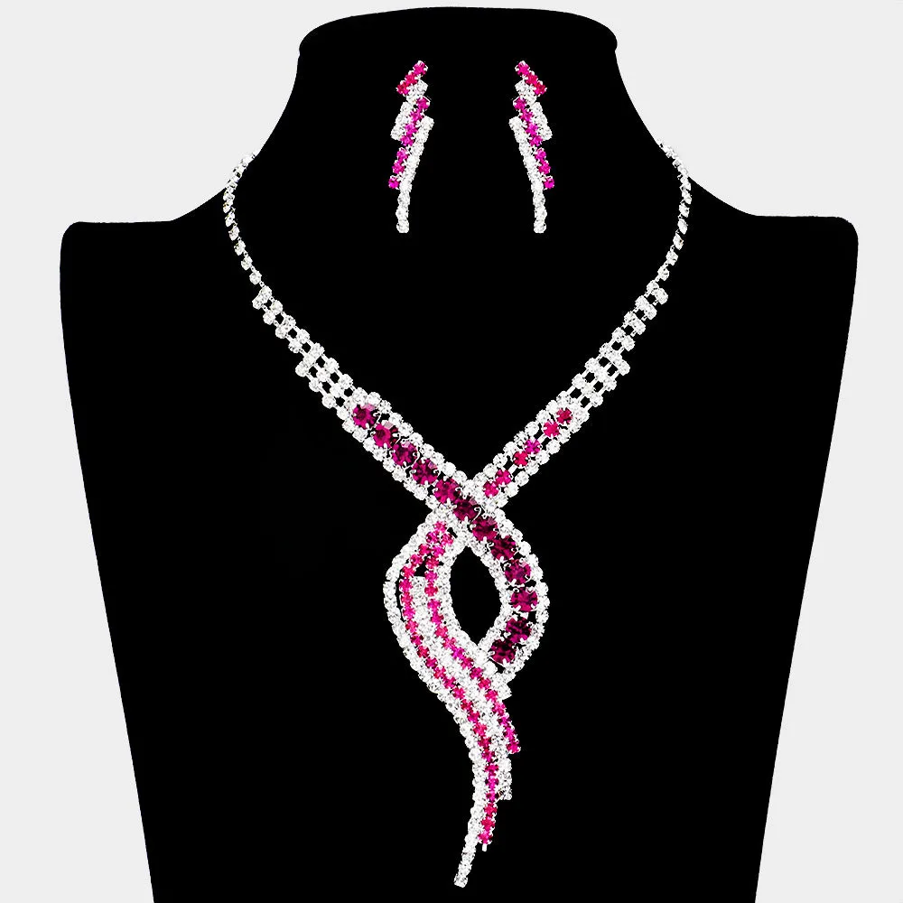 Fuchsia Crystal Swirl Rhinestone Jewelry Set | 273975