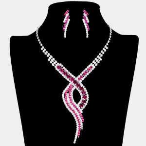 Fuchsia Crystal Swirl Rhinestone Jewelry Set | 273975
