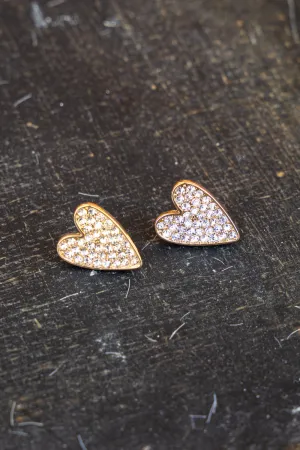 Full Of Love Crystal Goldtone Heart Stud Earrings
