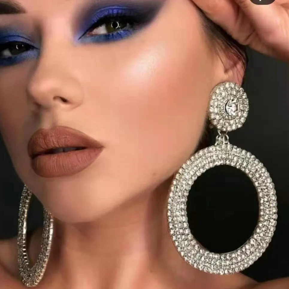 Full Rhinestone Big Circle Pendent Earrings