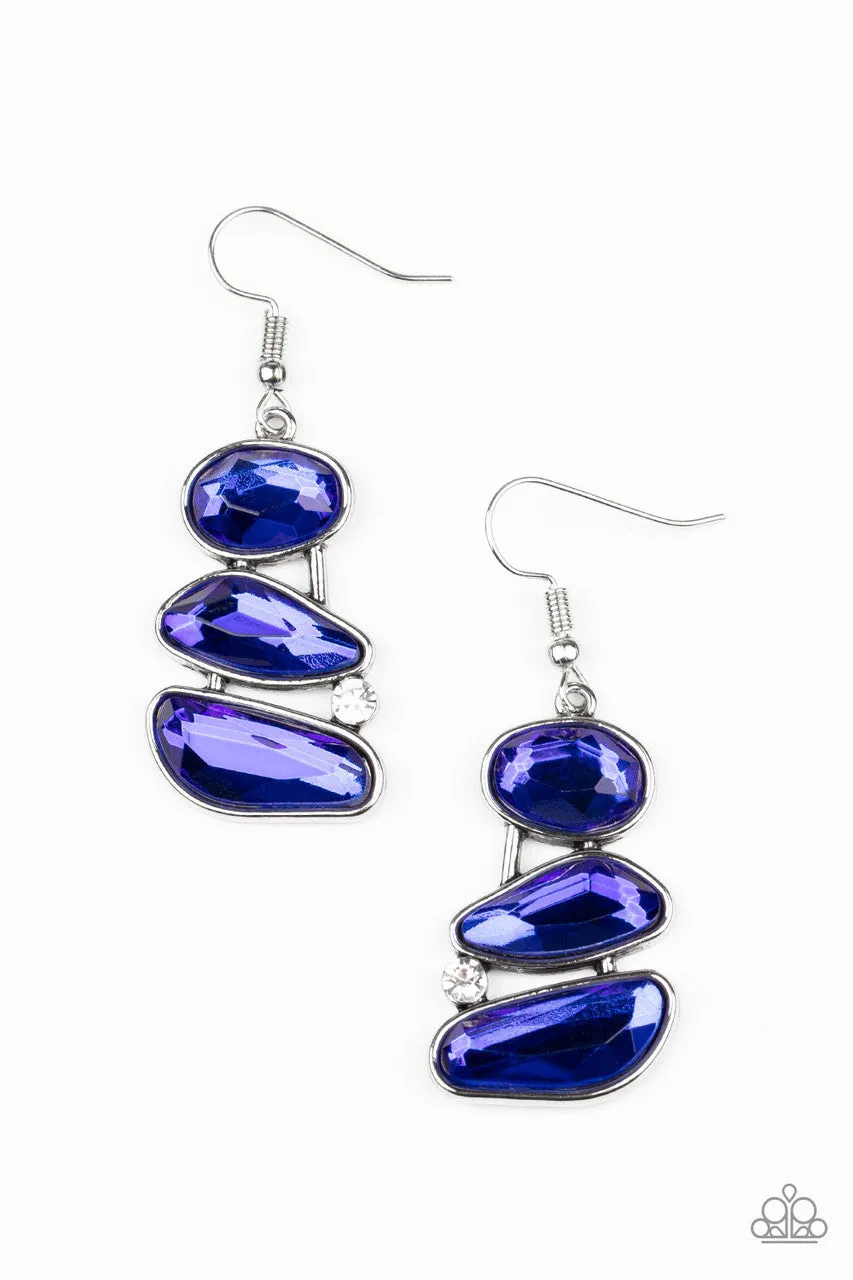 Gem Galaxy - Blue - Asymmetrical Gem Paparazzi Fishhook Earrings