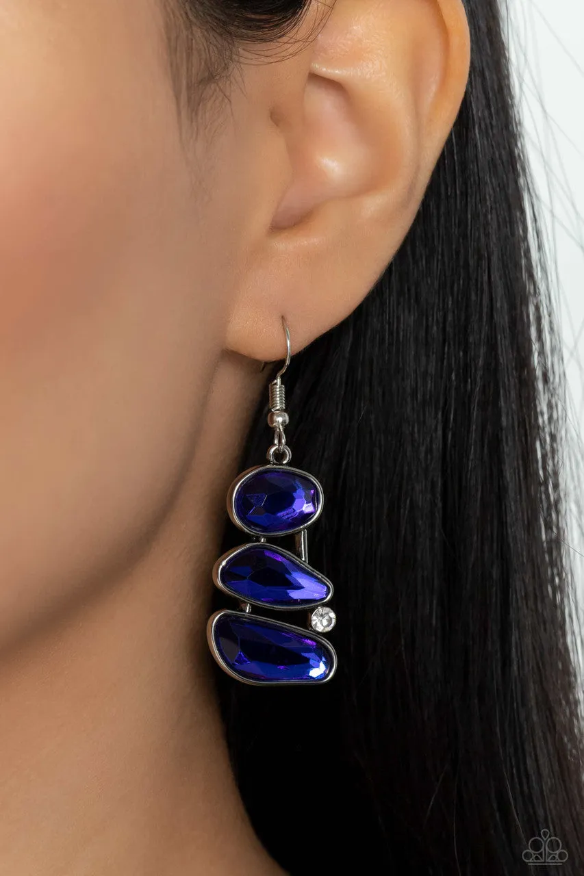 Gem Galaxy - Blue - Asymmetrical Gem Paparazzi Fishhook Earrings