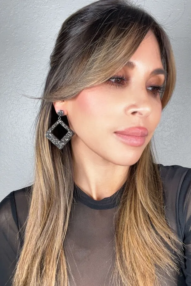 Geometric 925 Sterling Silver Crystal Earring