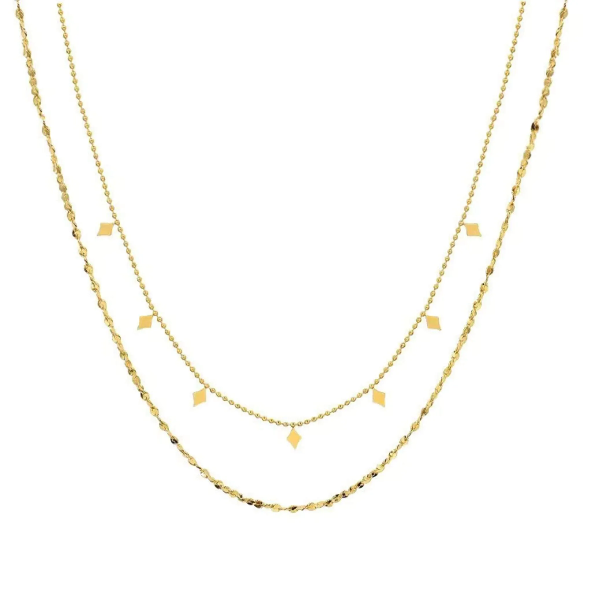 Geometric Double Layer Necklace – Diamond Charms (18K Gold/Silver)