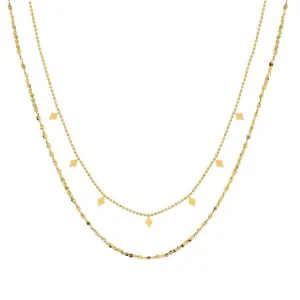 Geometric Double Layer Necklace – Diamond Charms (18K Gold/Silver)