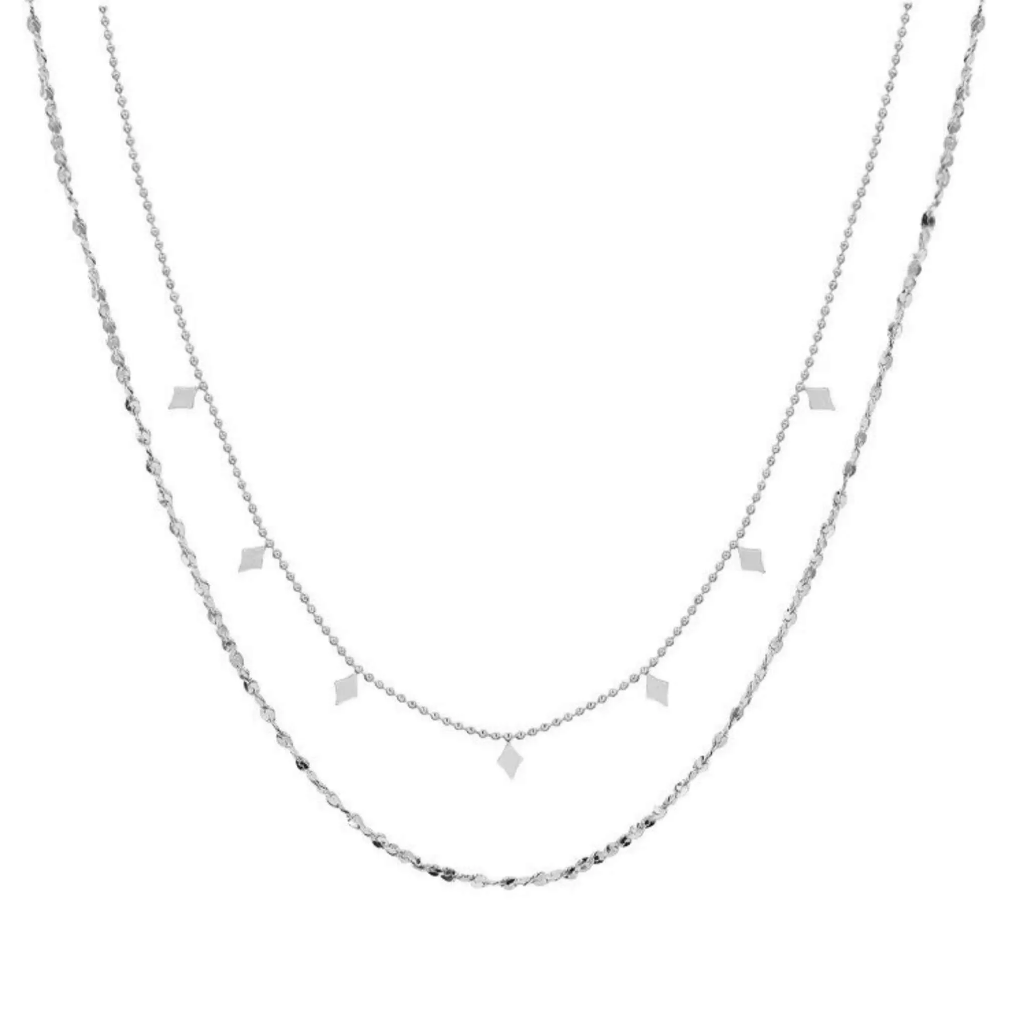Geometric Double Layer Necklace – Diamond Charms (18K Gold/Silver)