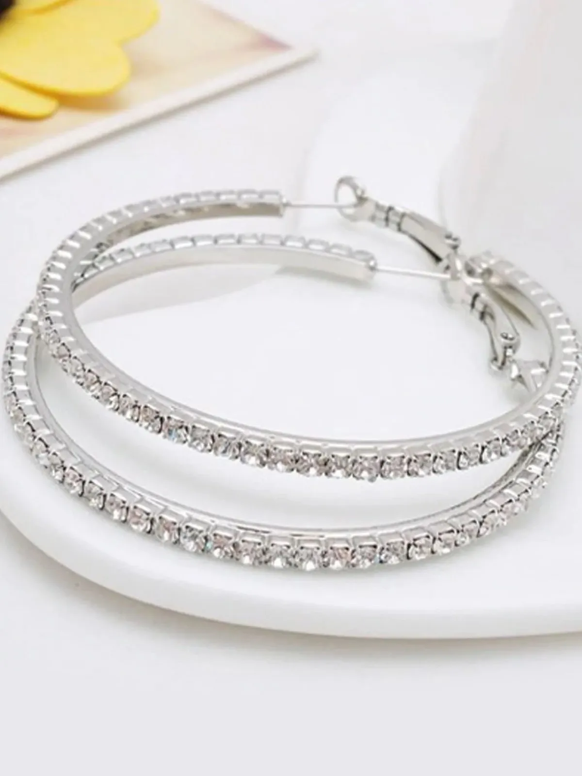Girls Silver Rhinestone Embellished Hoop Earrings