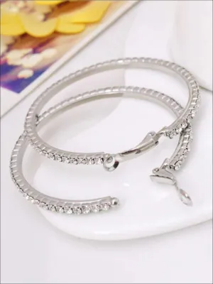 Girls Silver Rhinestone Embellished Hoop Earrings