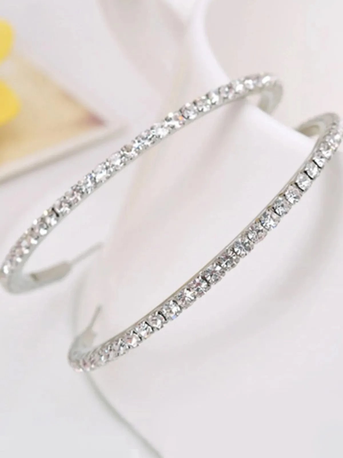 Girls Silver Rhinestone Embellished Hoop Earrings