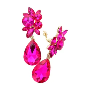 Glass Crystal Tear Drop Clip On Earrings-F