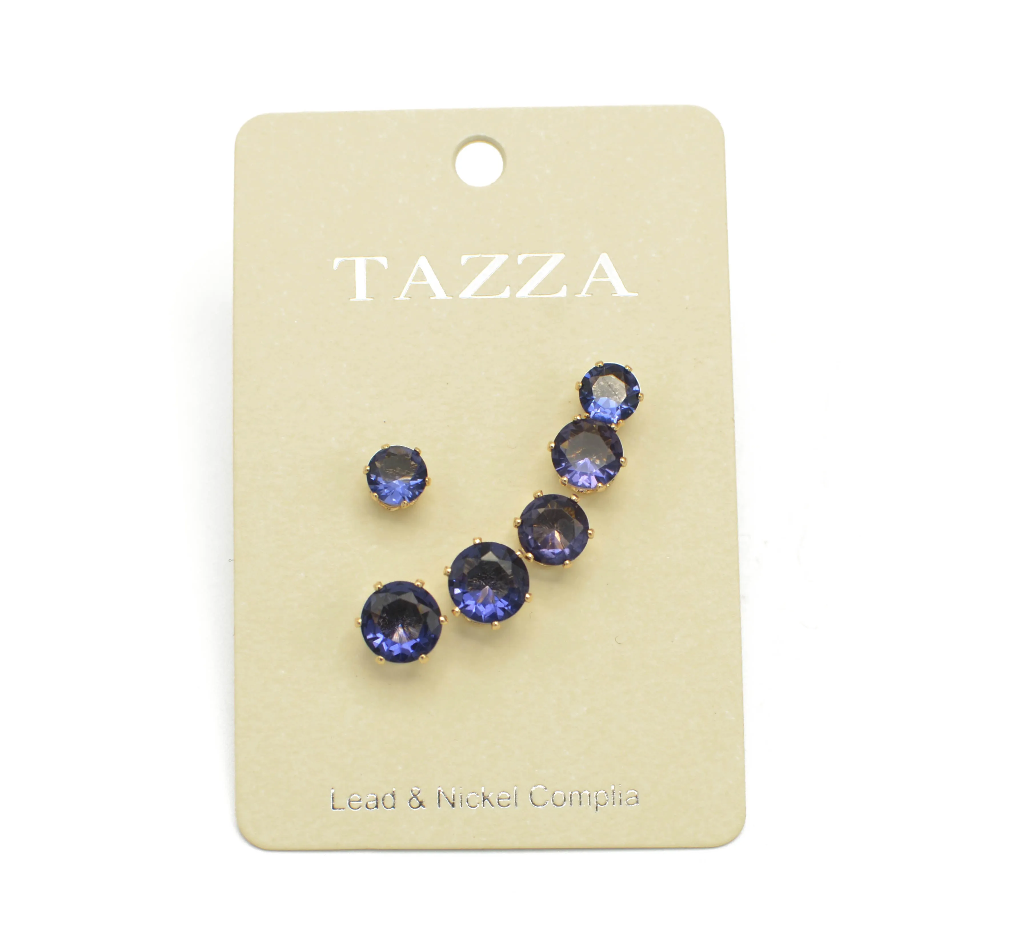 GOLD AMETHYST CRYSTAL 3 PAIR SET GRADUATED STUD EARRINGS #HNE86567GDAY(SC6)