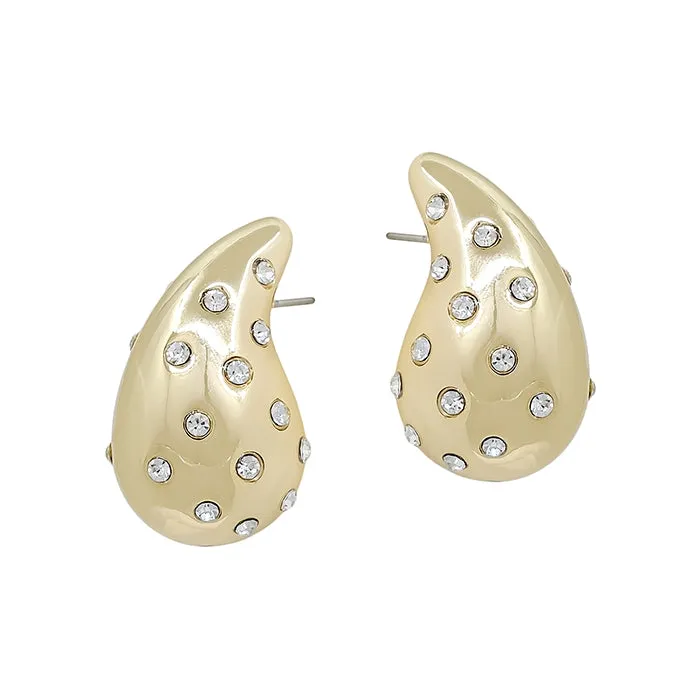 Gold & Rhinestone Teardrop Stud