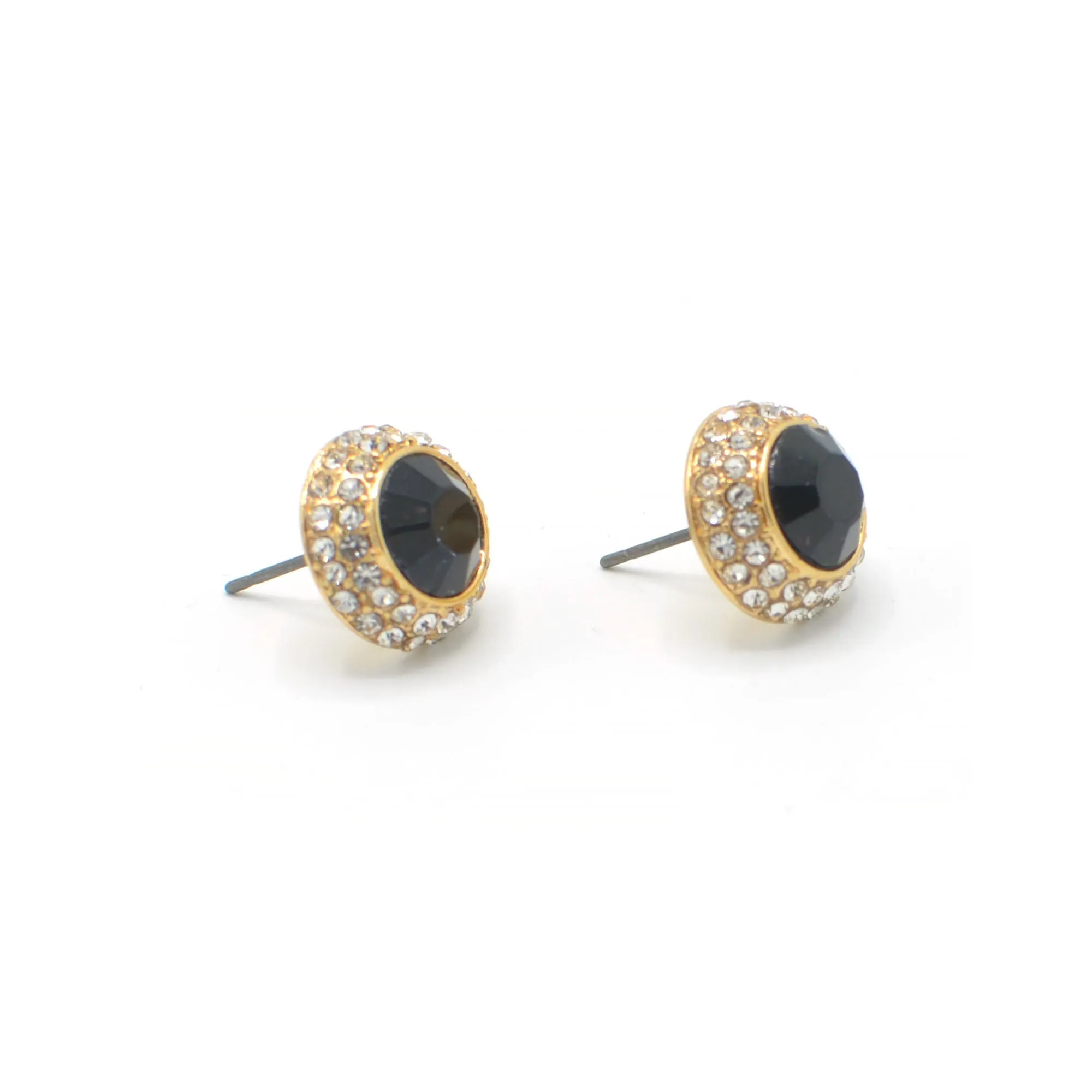 GOLD BLACK CRYSTAL RHINESTONE POST EARRINGS#HNE87183GDJT(SD15)