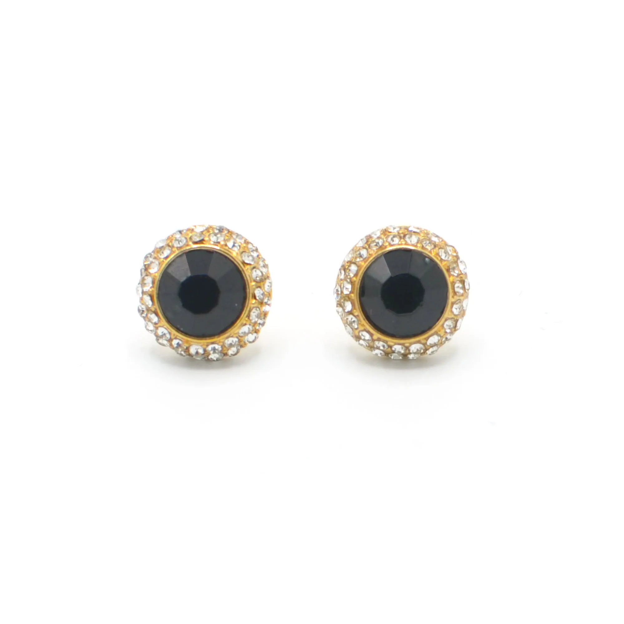GOLD BLACK CRYSTAL RHINESTONE POST EARRINGS#HNE87183GDJT(SD15)