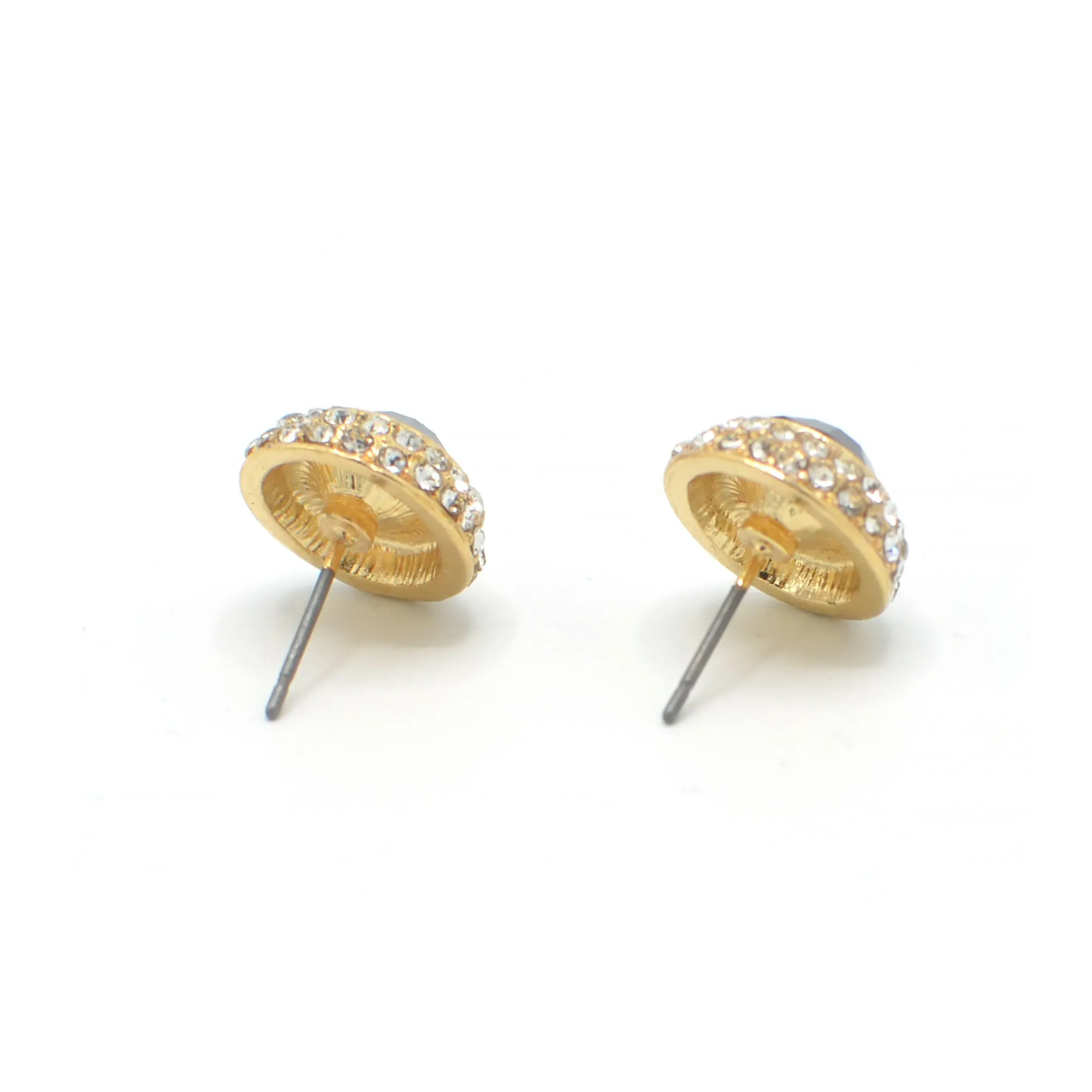 GOLD BLACK CRYSTAL RHINESTONE POST EARRINGS#HNE87183GDJT(SD15)