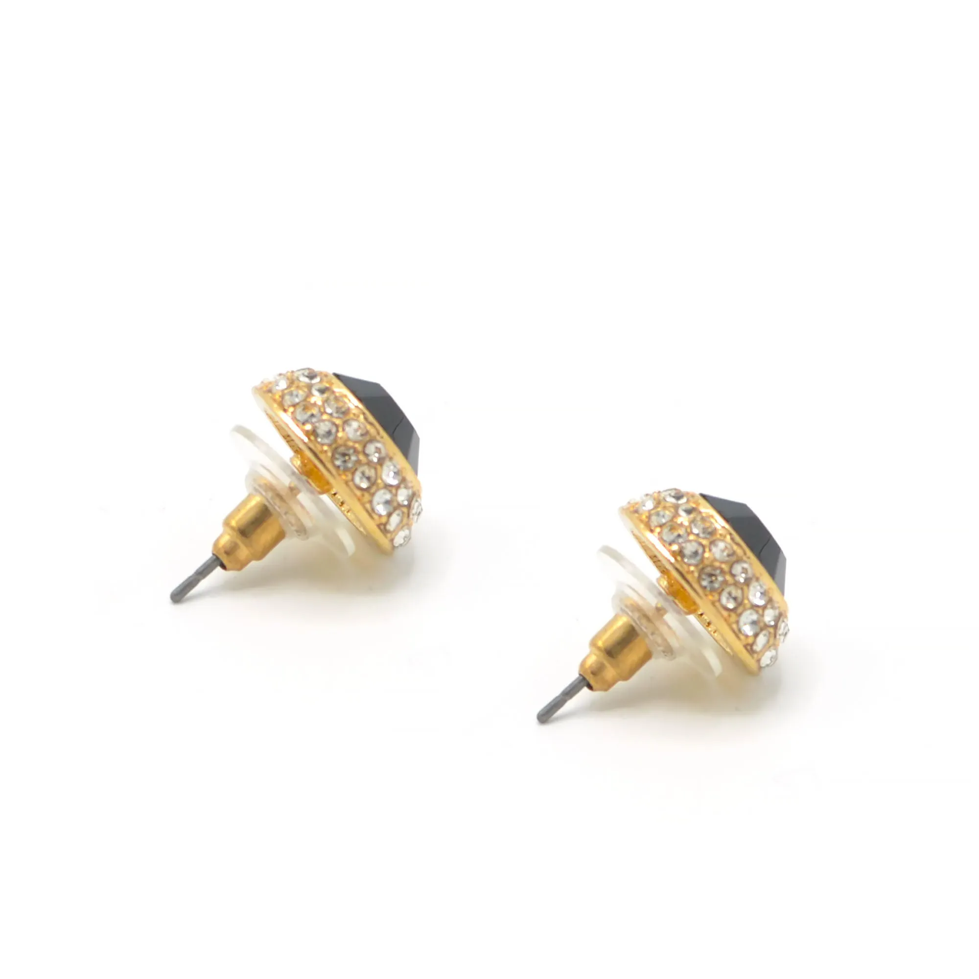 GOLD BLACK CRYSTAL RHINESTONE POST EARRINGS#HNE87183GDJT(SD15)