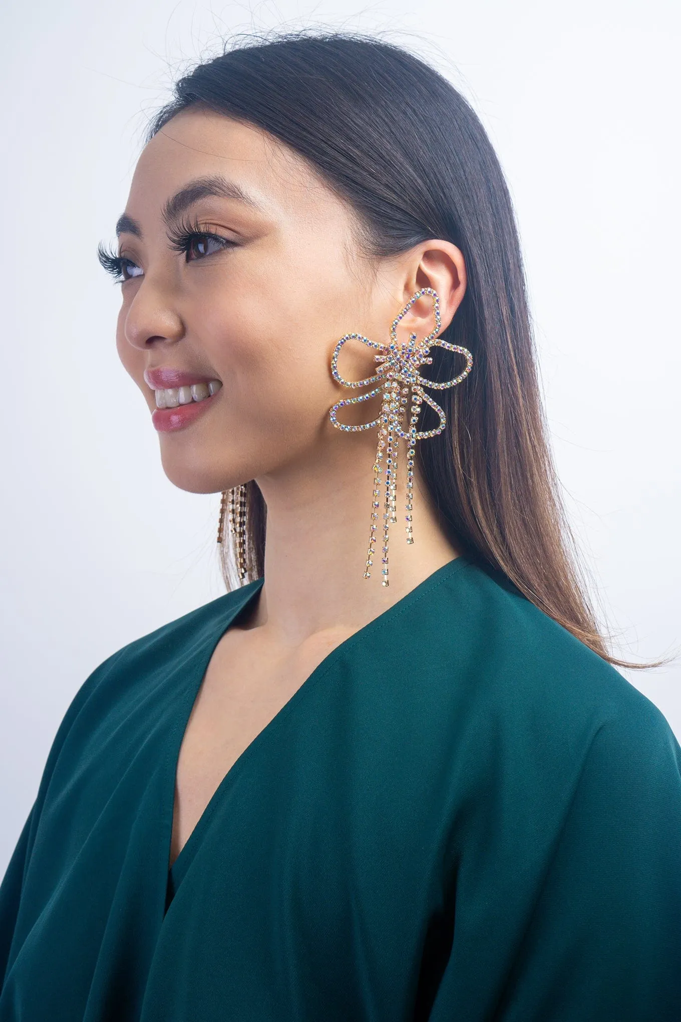Gold Color Pair Alloy Diamond Flower Earrings