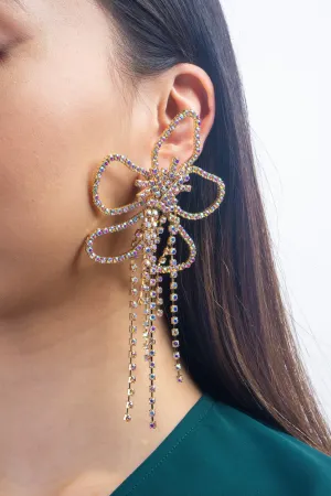 Gold Color Pair Alloy Diamond Flower Earrings