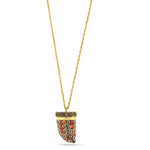 GOLD CORAL HORN PENDANT  NECKLACES #KBI-NL-P4424RED (BG16)