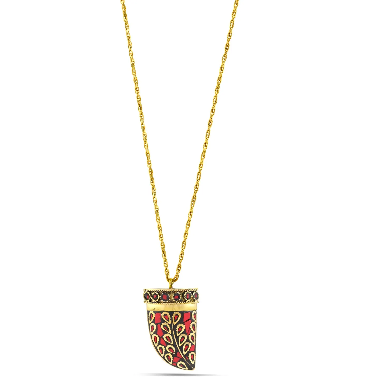 GOLD CORAL HORN PENDANT  NECKLACES #KBI-NL-P4424RED (BG16)