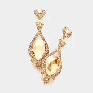 Gold Crystal Rhinestone and Teardrop Pageant Earrings | Prom Earrings |  193065