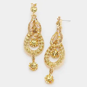 Gold Crystal Rhinestone Dangle Prom Pageant Earrings | 234118