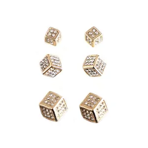 GOLD CRYSTAL RHINESTONE GOLD CUBE STUD EARRINGS SET OF 3PAIRS  #HNE80012_GLD-CRY (MB8/R-HH2)