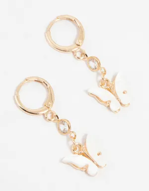 Gold Diamante Butterfly Huggie Earrings