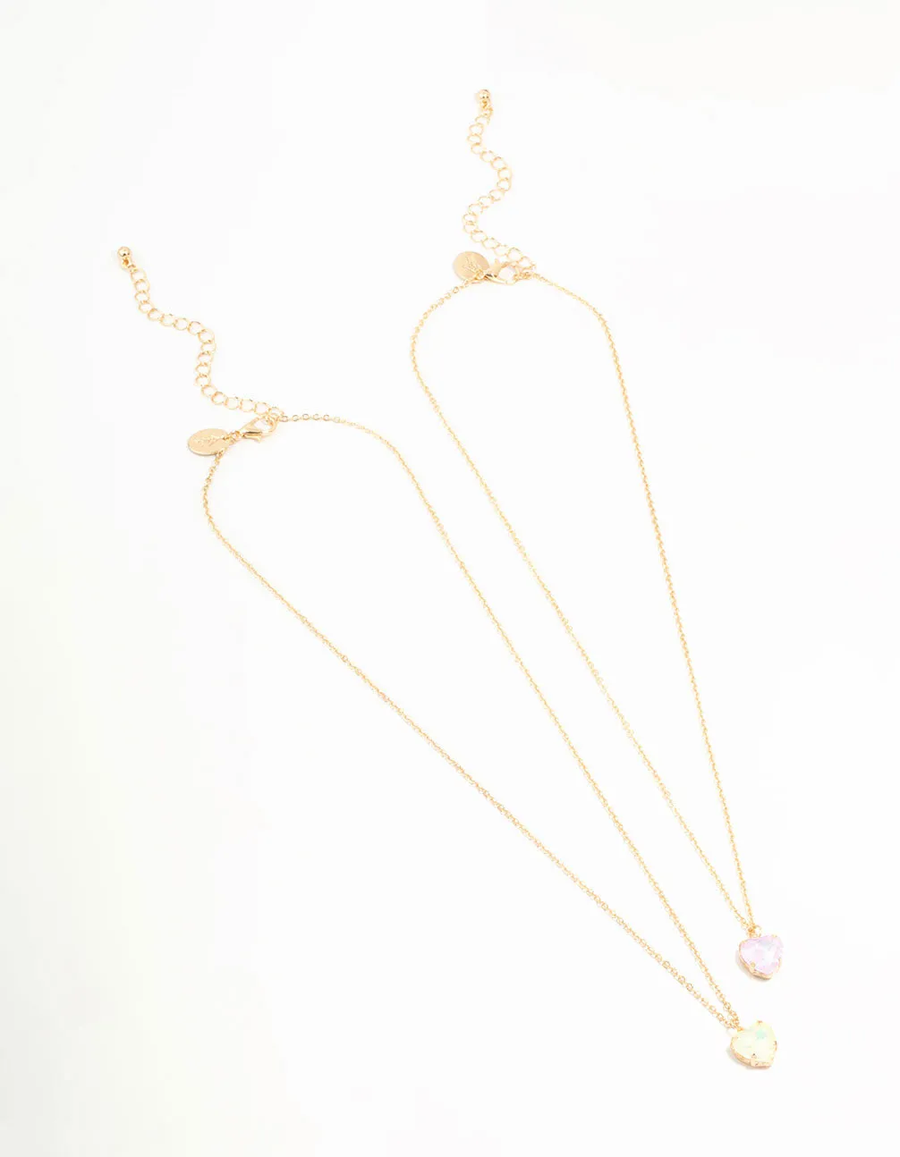 Gold Diamante Heart Necklaces 2-Pack