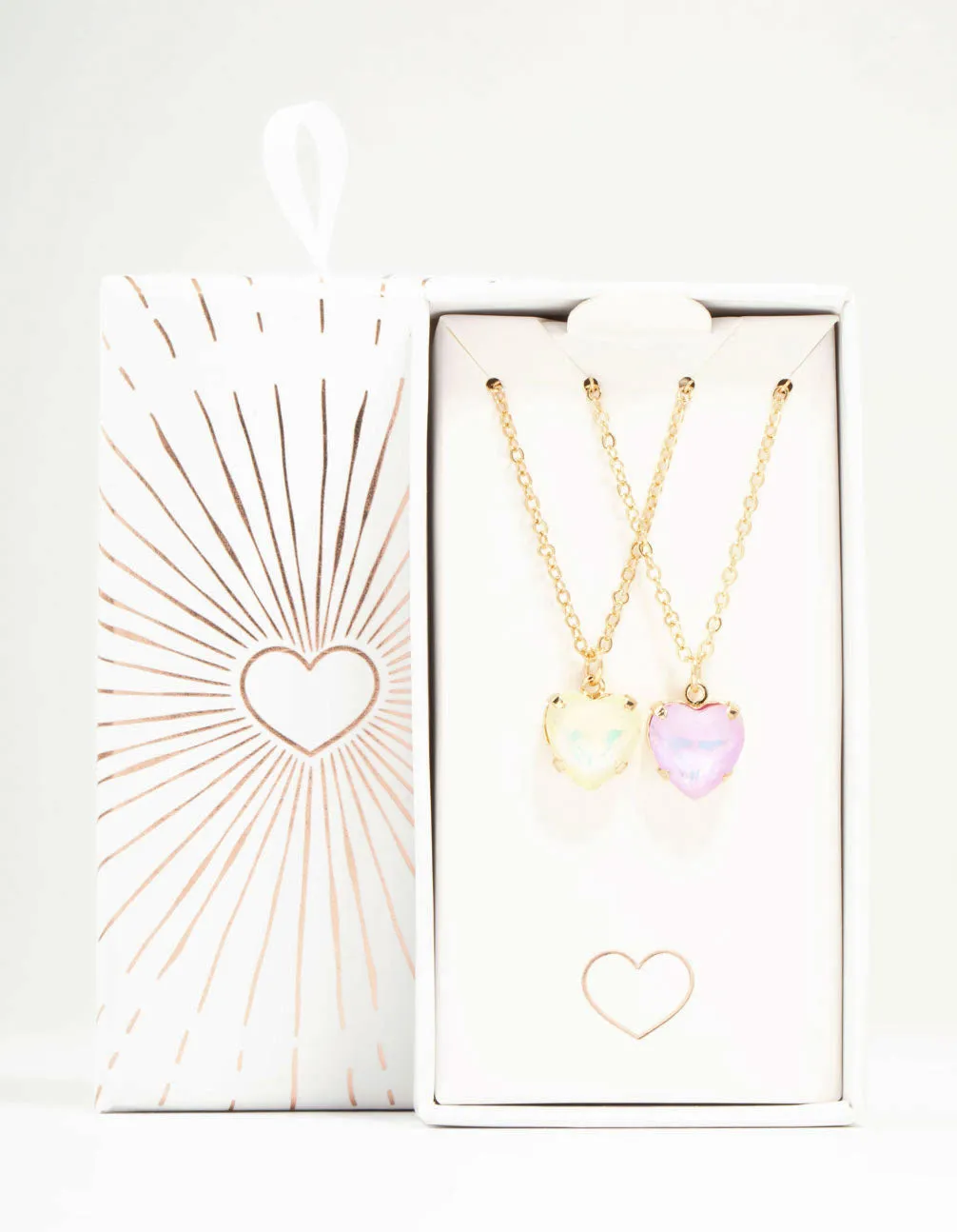 Gold Diamante Heart Necklaces 2-Pack