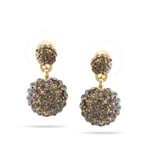 GOLD HEMATITE RHINESTONE ROUND CRYSTAL DROP EARRINGS #SWKK-11346GLD-BLK (DF5)