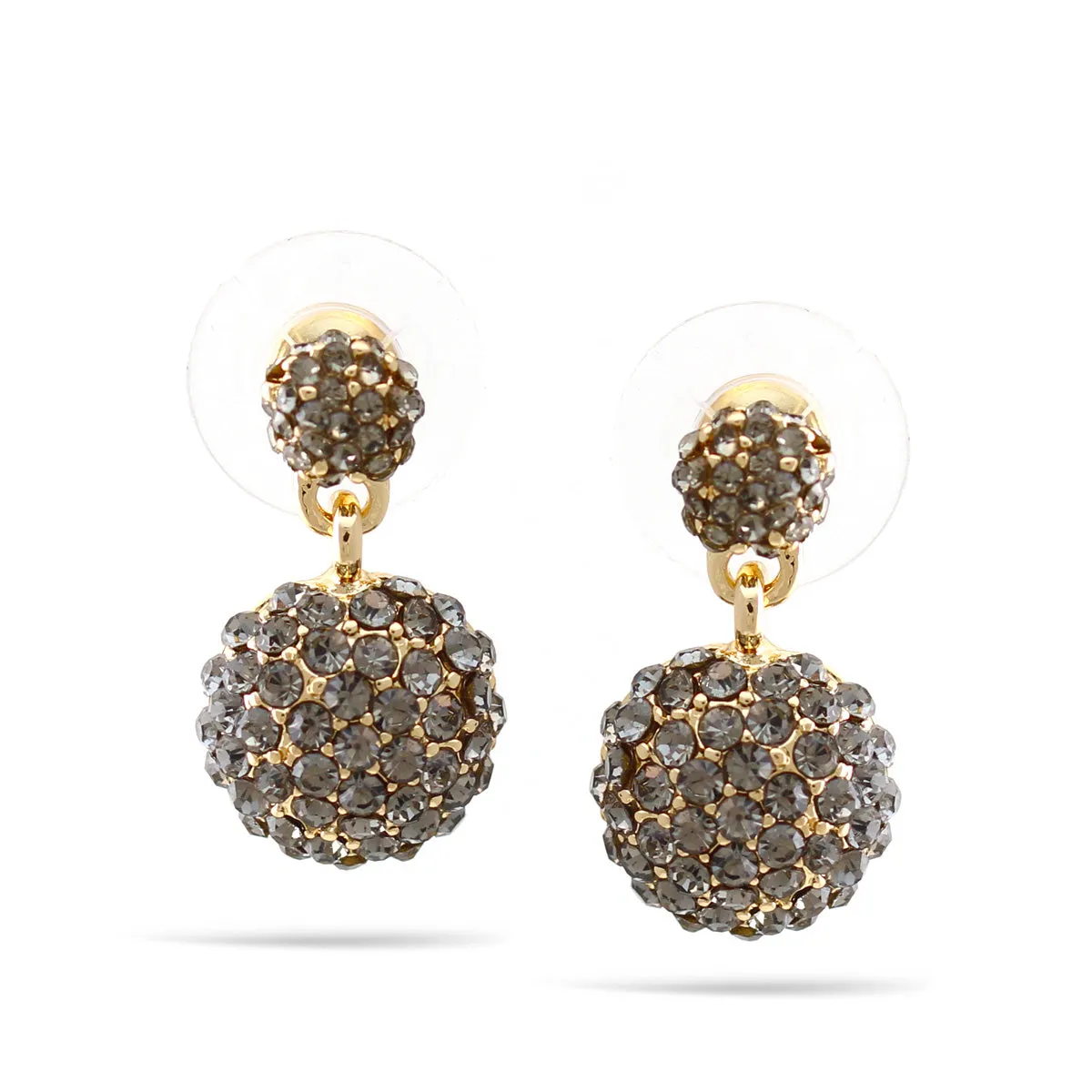 GOLD HEMATITE RHINESTONE ROUND CRYSTAL DROP EARRINGS #SWKK-11346GLD-BLK (DF5)
